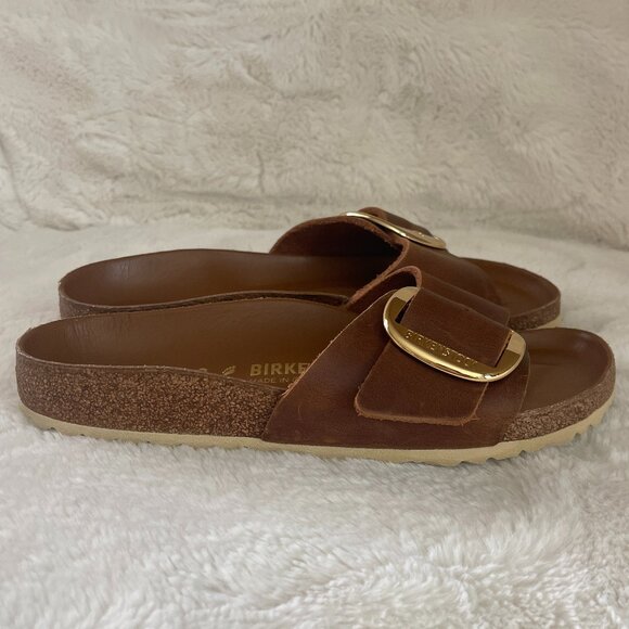 Birkenstock Womens MADRID BIG BUCKLE Cognac Brown Oiled Leather Sandals 39 /8 N - Picture 9 of 15